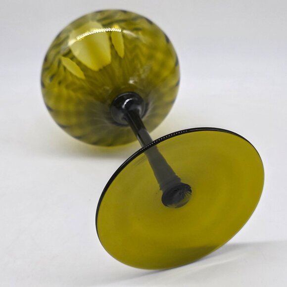 VTG Empoli Green Large Fluted Optic Glass Goblet Vase Brandy Snifter 13.5" Tall - Picture 8 of 9